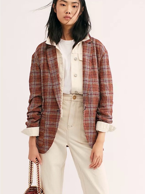 Free People Jackets & Blazers - Free People Plaid Blazer Jacket in Rust Plaid - Women